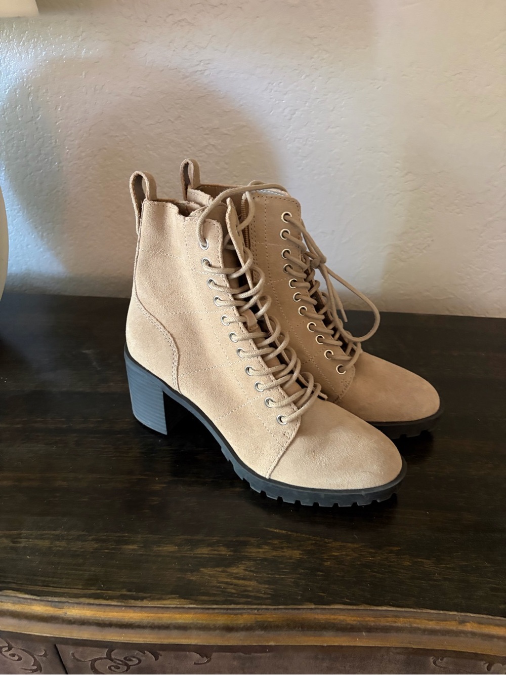 Beige Lace-Up Suede Women's Ankle Boots - Dolce Vita
